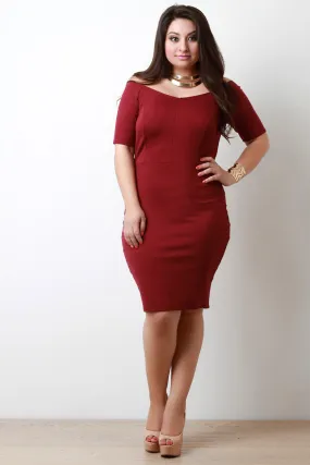 Half Sleeve Off The Shoulder Bodycon Midi Dress