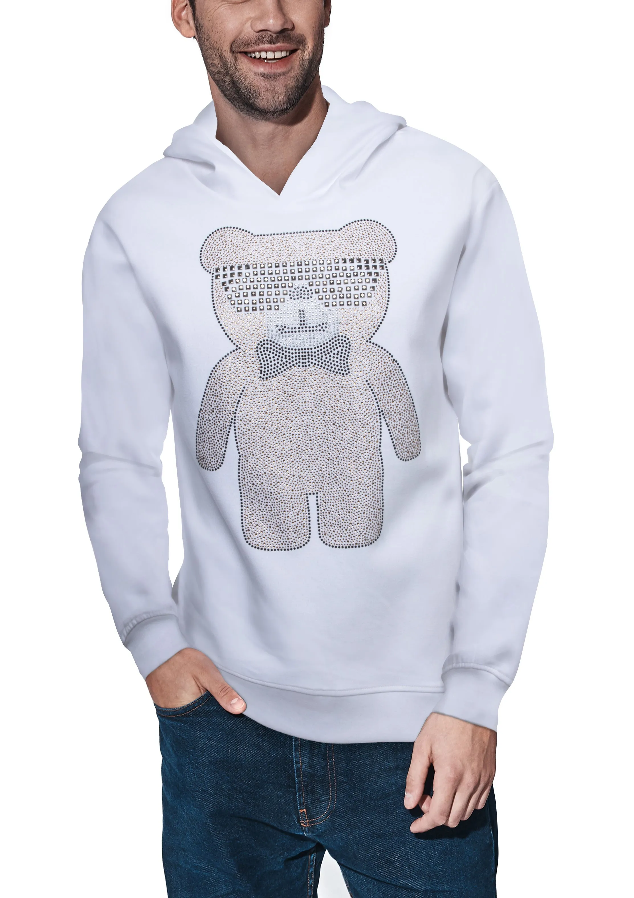 Heads or Tails Men's Bling Rhinestone Bear Midweight Hoodie