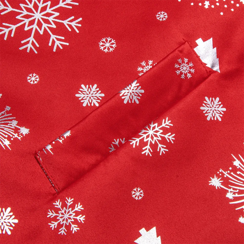 Hi-Tie Red Silver Christmas Elements Vest Necktie Bowtie Set