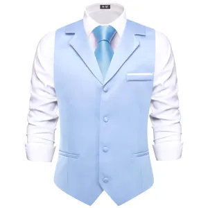 Hi-Tie Sky Blue Waistcoat Solid Notch lapels Men's Vest