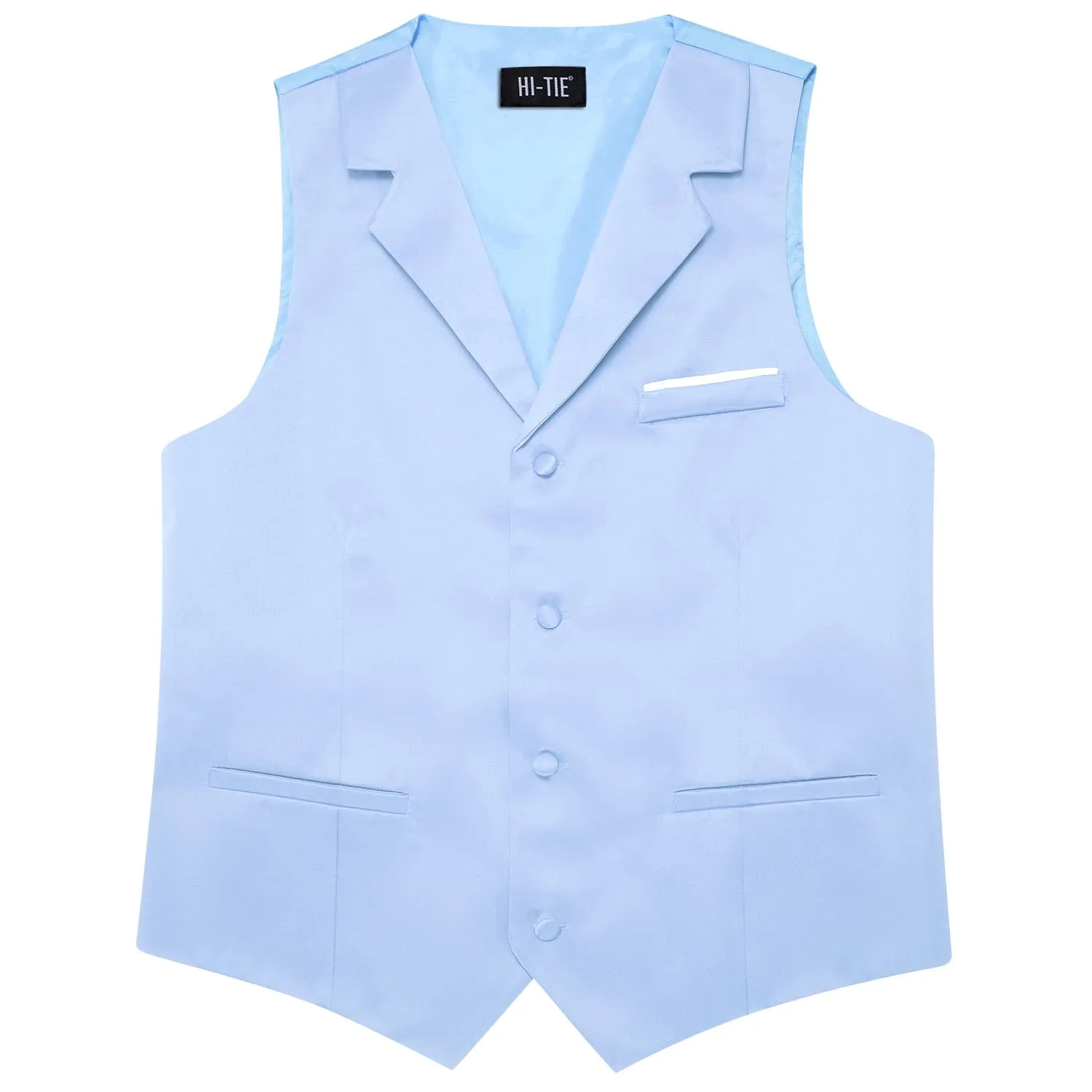 Hi-Tie Sky Blue Waistcoat Solid Notch lapels Men's Vest