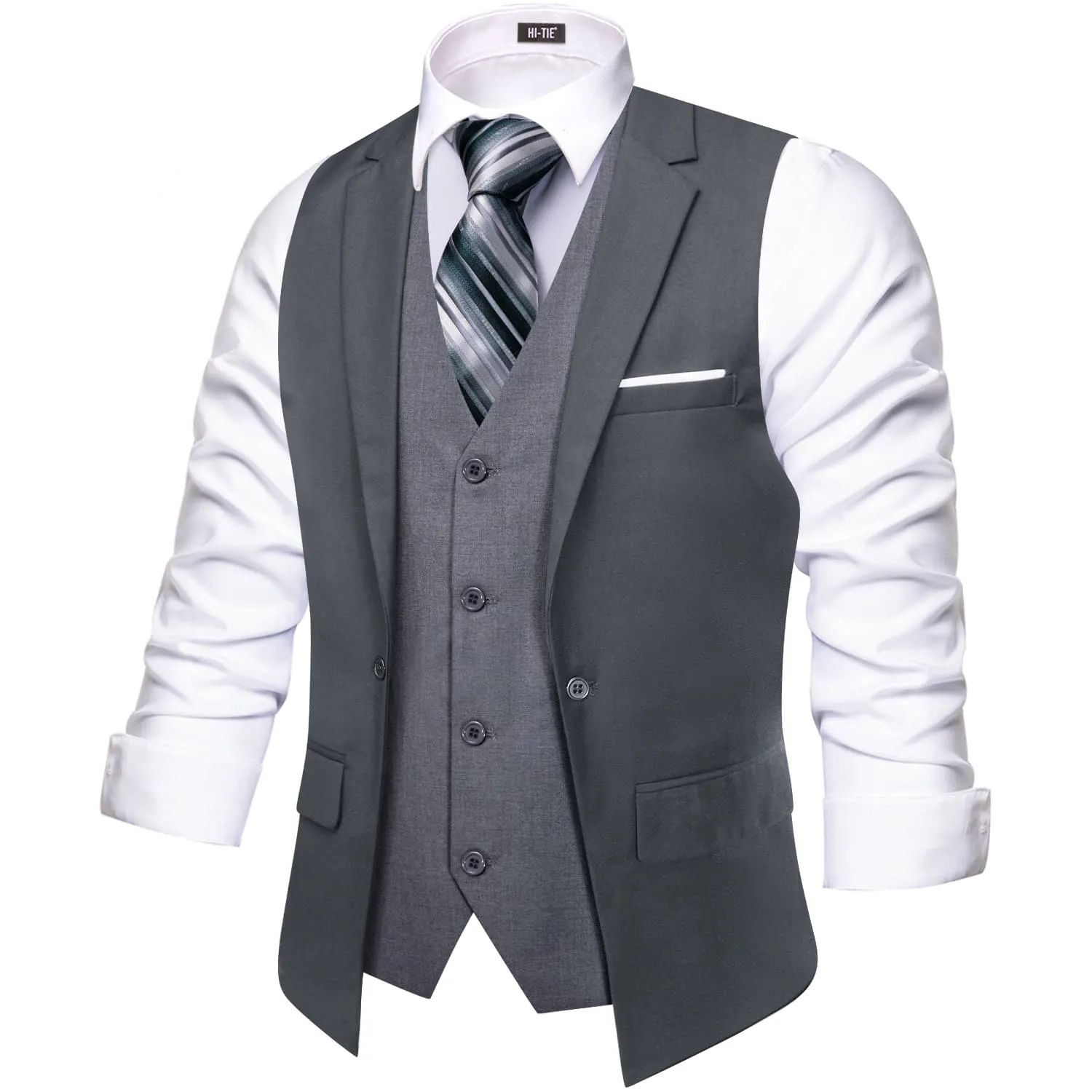 Hi-Tie Suit Vest Layered Waistcoat SlateGray Gray Vests for Wedding