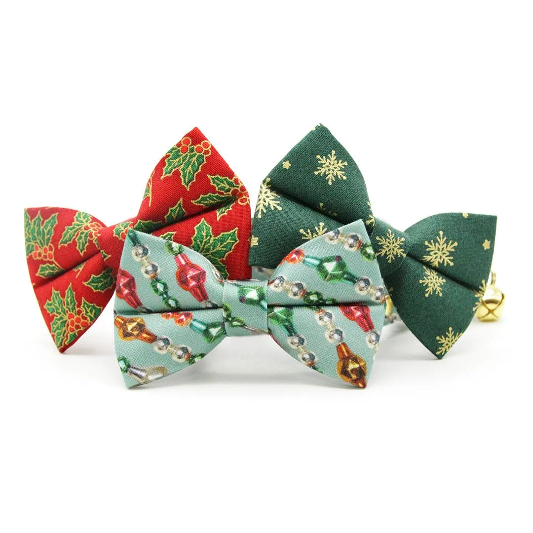 Holiday Cat Bandana - "Glittering Garland" - Mint Vintage Christmas Bandana for Cat   Small Dog / Slide-On Over the Collar Bandana