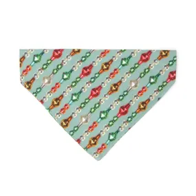 Holiday Cat Bandana - "Glittering Garland" - Mint Vintage Christmas Bandana for Cat   Small Dog / Slide-On Over the Collar Bandana