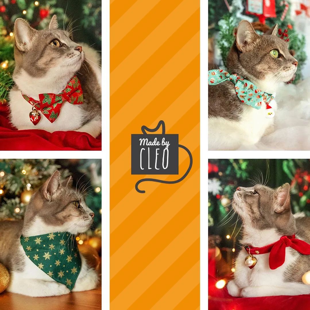 Holiday Cat Bandana - "Glittering Garland" - Mint Vintage Christmas Bandana for Cat   Small Dog / Slide-On Over the Collar Bandana