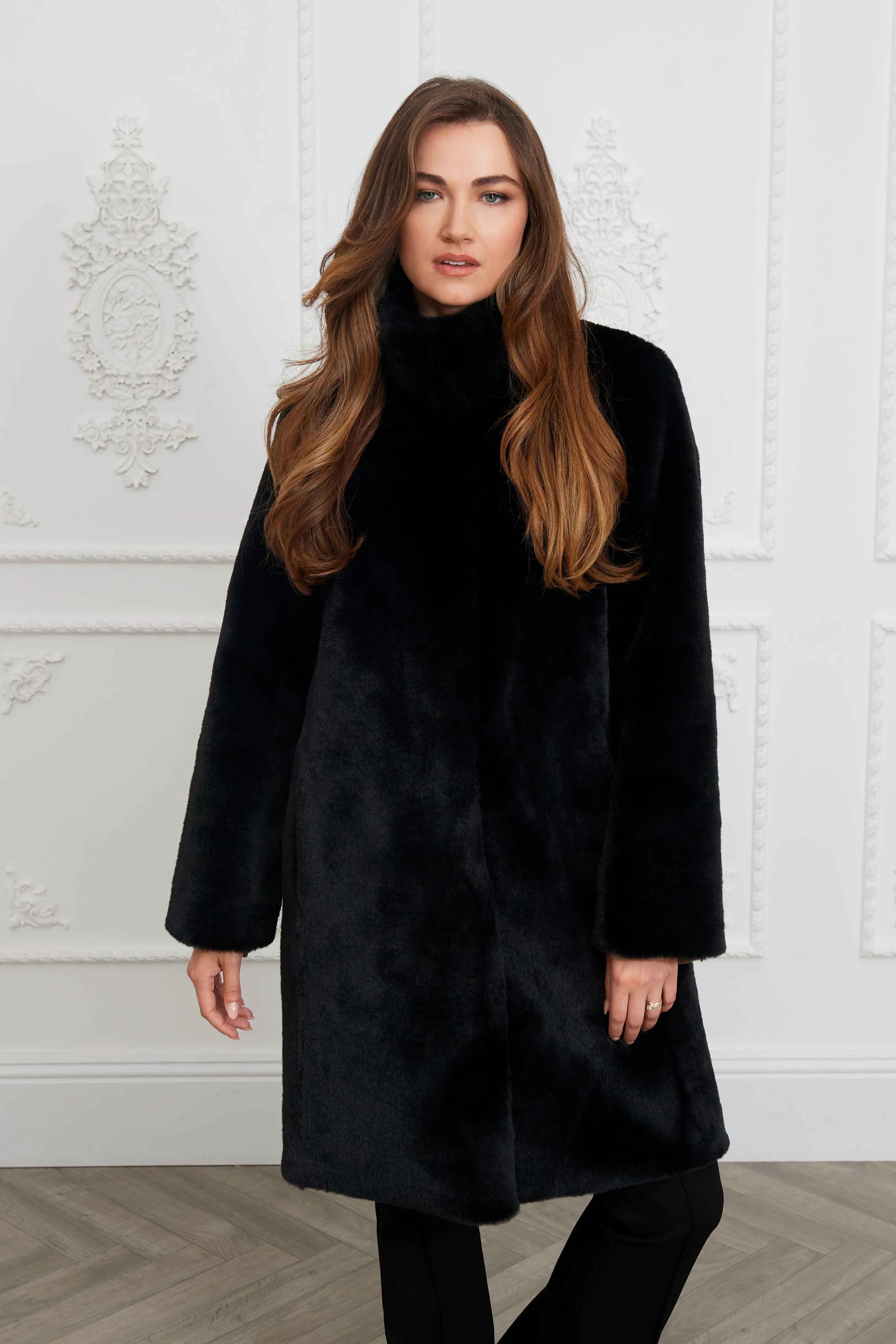 Jackie Recycled Vegan Faux Fur Shearling Coat | Black