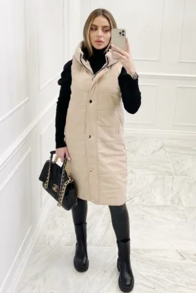 Jade beige zip up Hooded puffer gilet