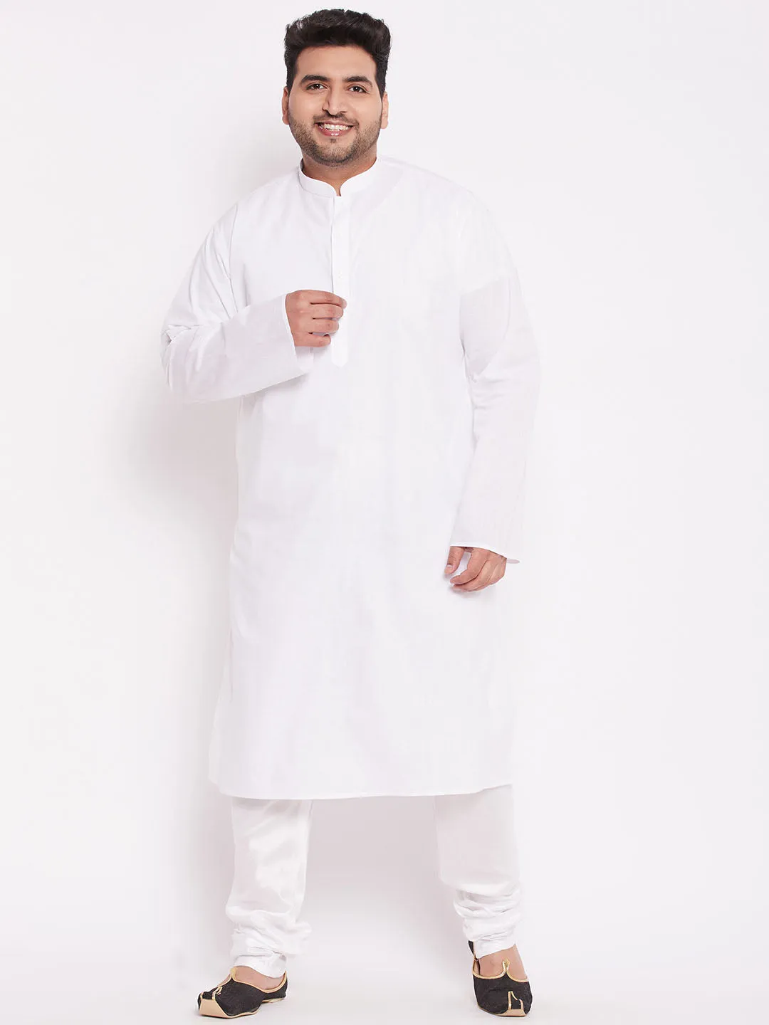 Jashvi Men's Plus Size White Cotton Silk Blend Churidar