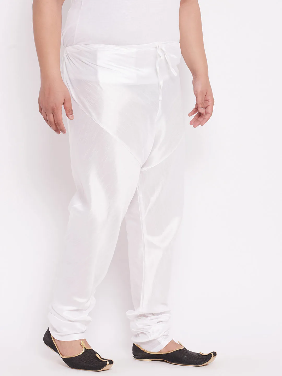 Jashvi Men's Plus Size White Cotton Silk Blend Churidar