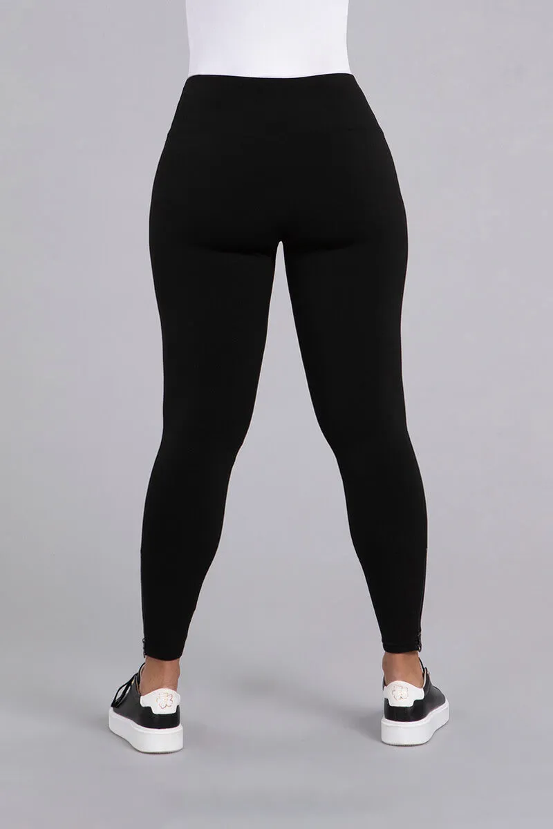 Jersey Fleece Back Zip Legging | Black