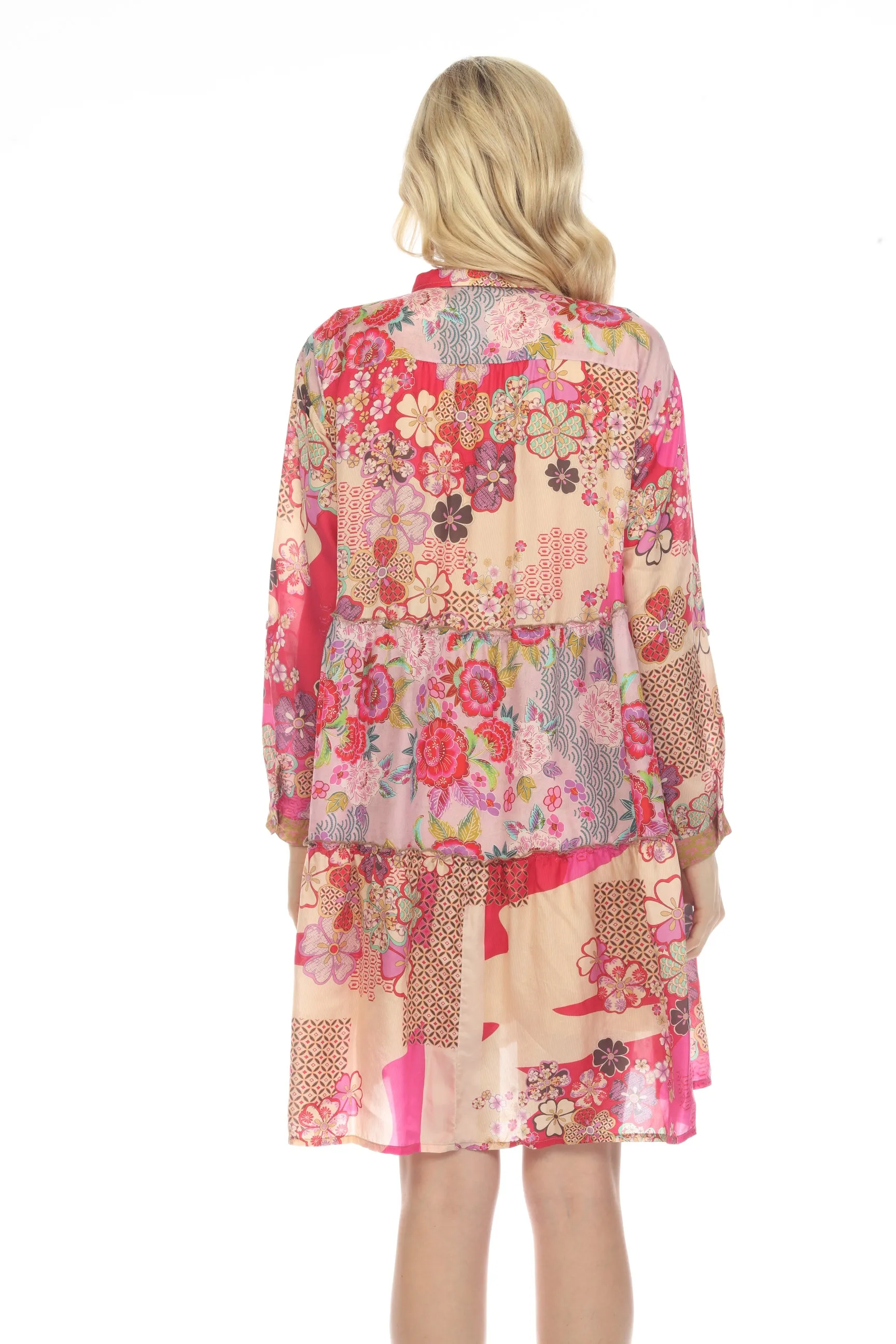 Johnny Was Yama Jasmine Silk Floral Long Sleeve Slip Dress Chic C35322BE