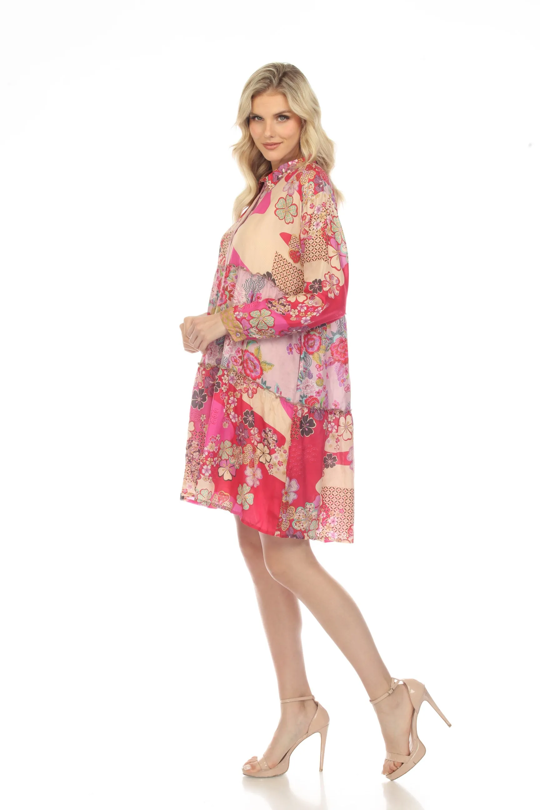 Johnny Was Yama Jasmine Silk Floral Long Sleeve Slip Dress Chic C35322BE