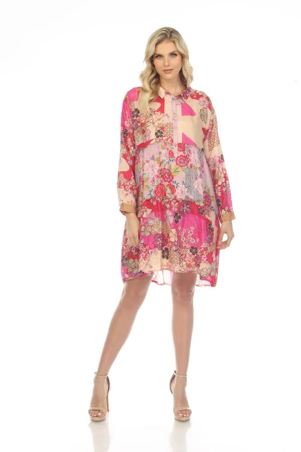 Johnny Was Yama Jasmine Silk Floral Long Sleeve Slip Dress Chic C35322BE