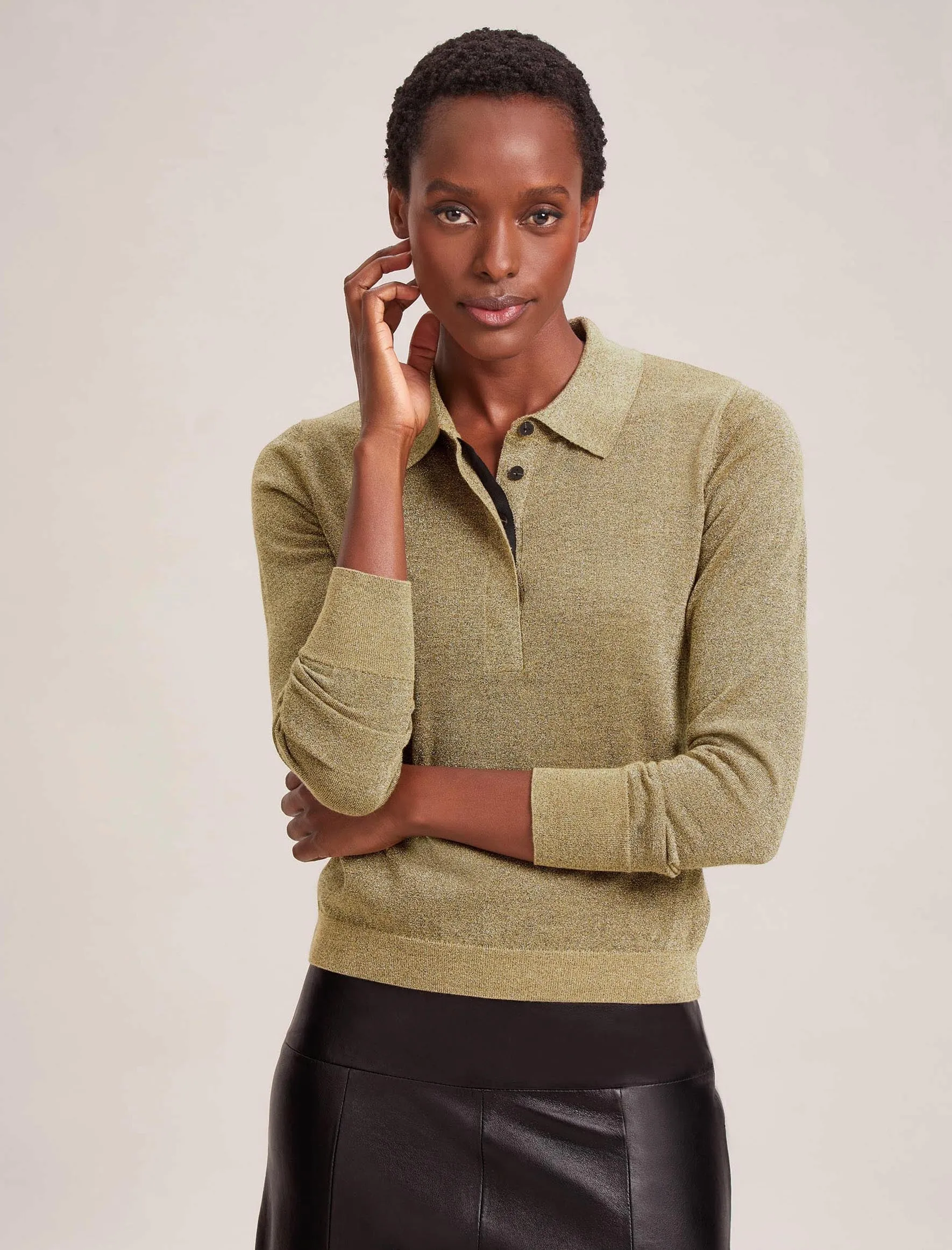 Josie Lurex Collared Jumper - Gold