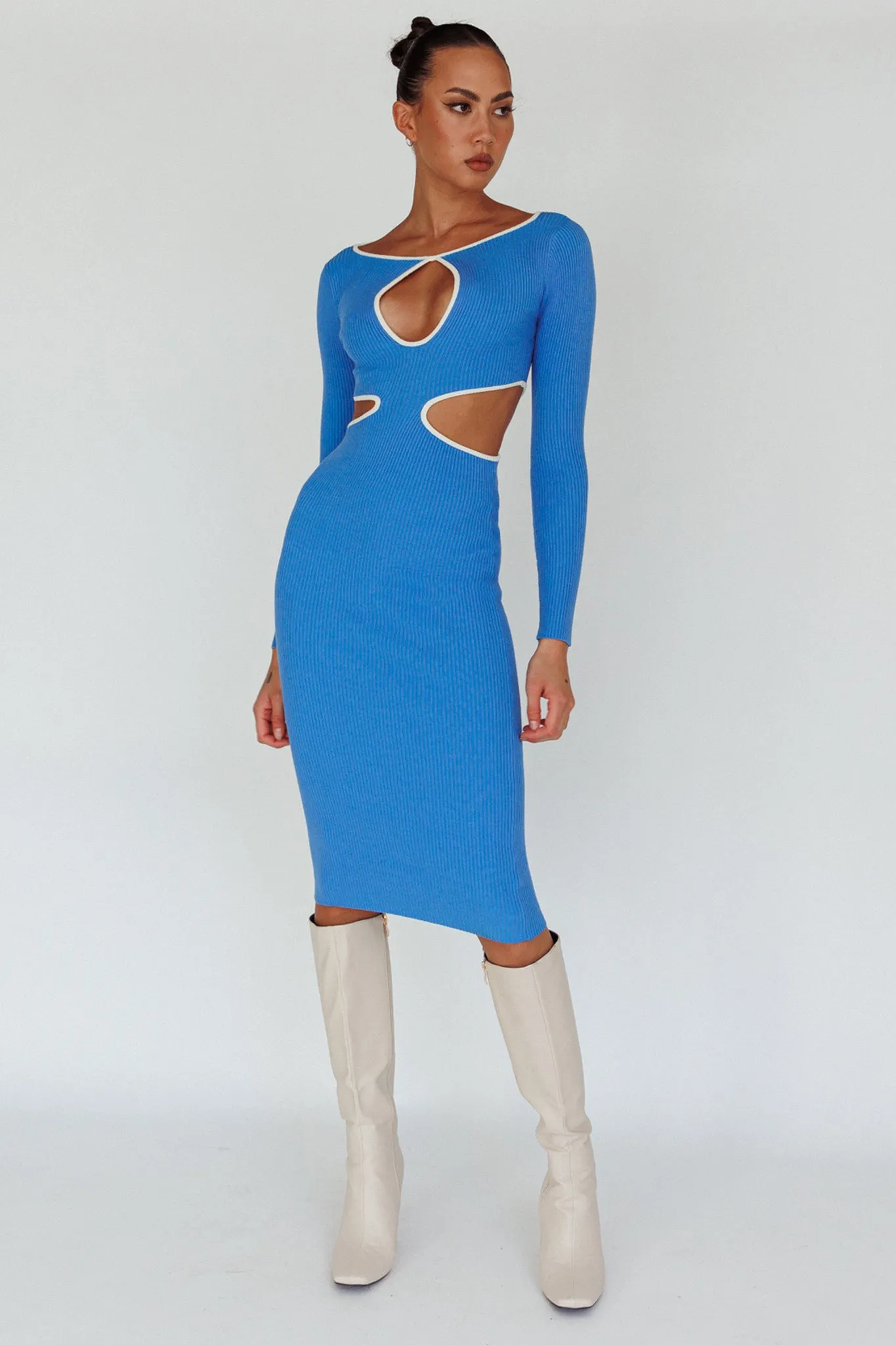 Jovie Keyhole Knit Midi Dress Blue