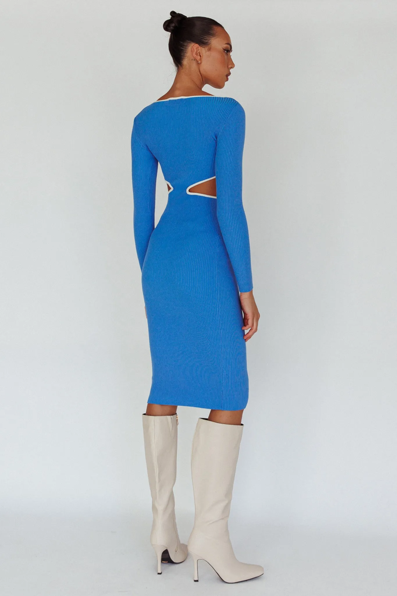 Jovie Keyhole Knit Midi Dress Blue