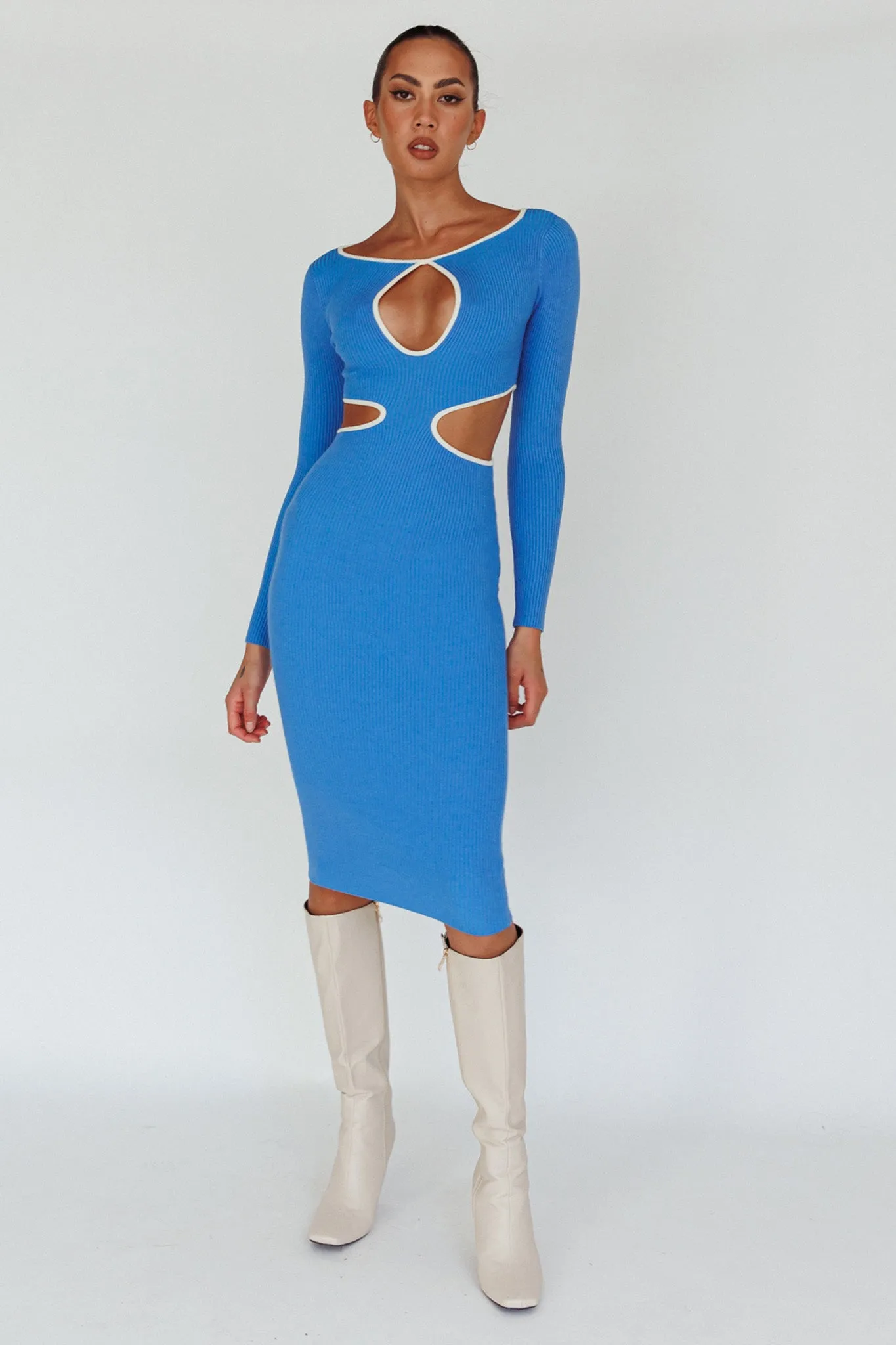 Jovie Keyhole Knit Midi Dress Blue