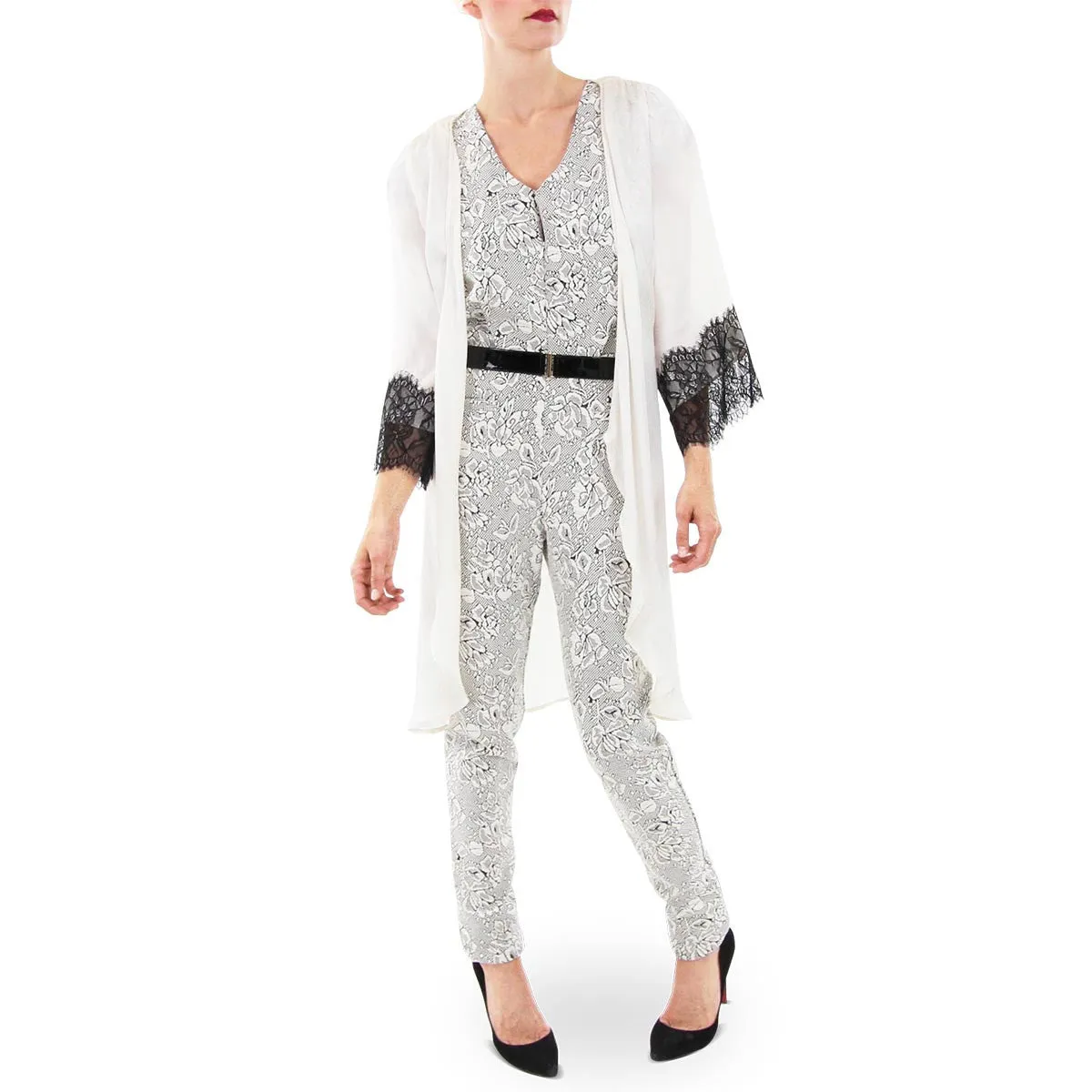 Justine Jumpsuit - Zipper Front in White Floral