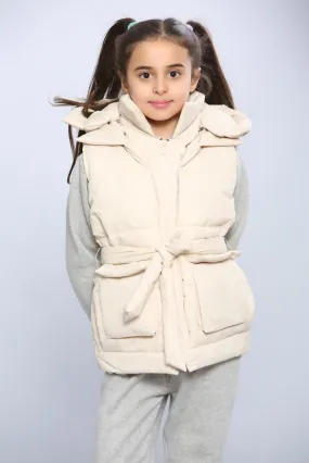 Kids Pocket Tie Front Gilet - Beige