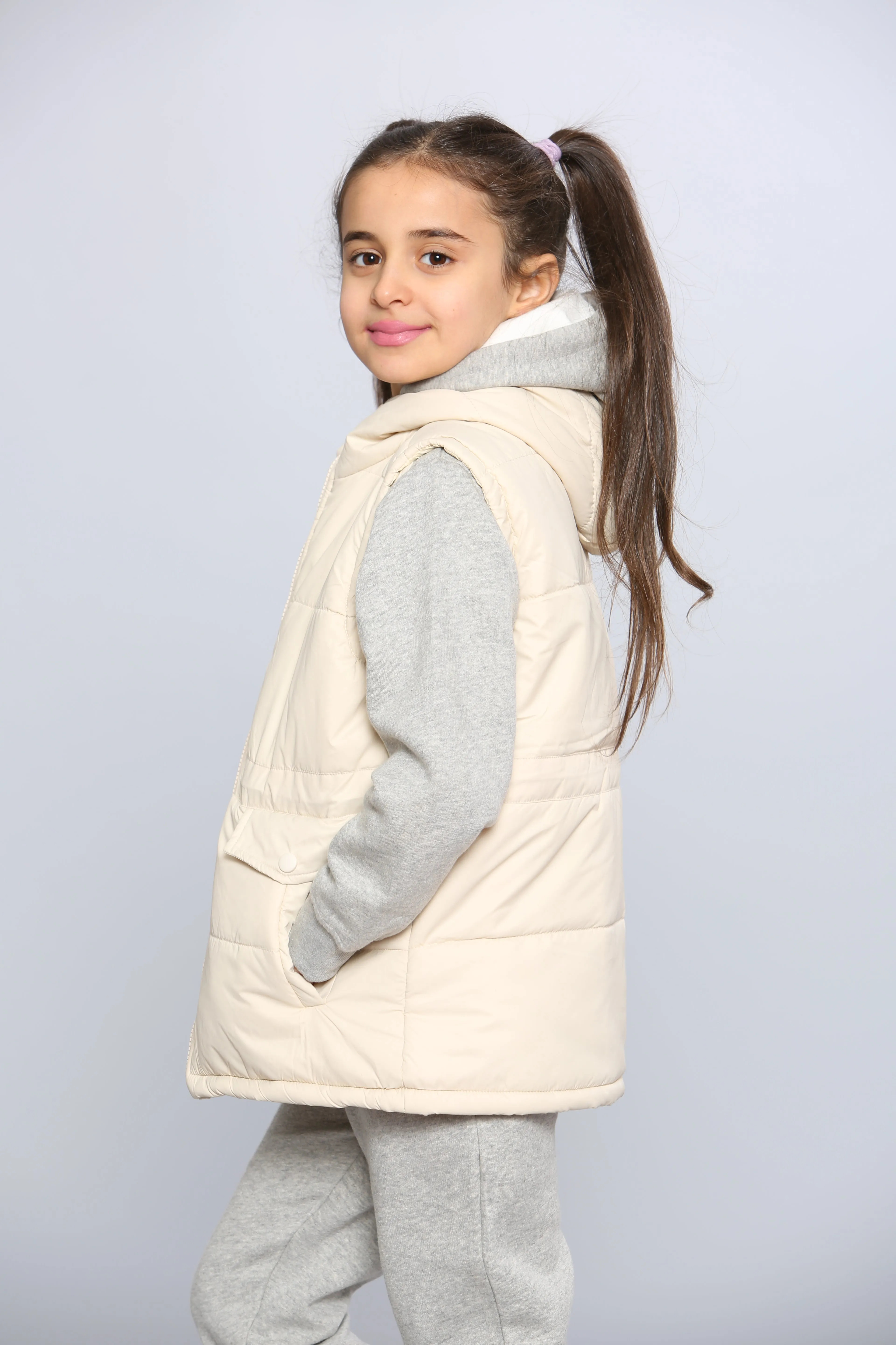 Kids Zip Through Gilet - Beige