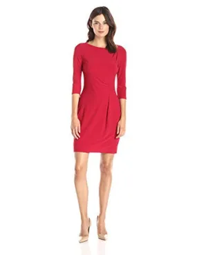 Lark & Ro Women's 3/4 Sleeve Side Ruched Jersey Knit Sheath Dress, Classic Red, X-Large