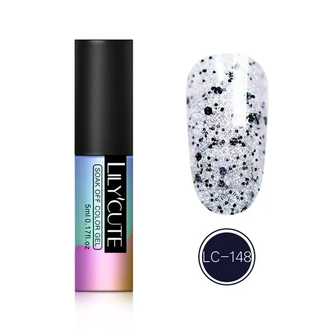 LILYCUTE 5ml Color UV Gel Holographic Glitter Sequins Semi Permanent Soak Off Nail Art Gel Polish Varnish Manicure Design