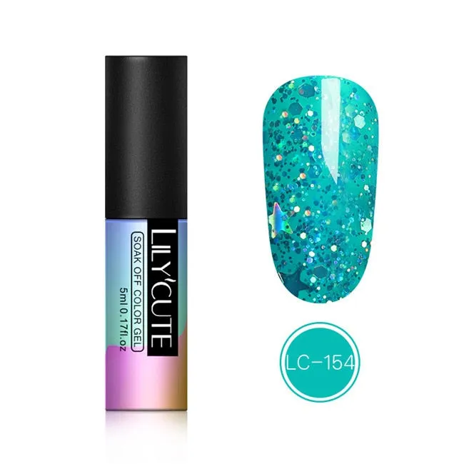 LILYCUTE 5ml Color UV Gel Holographic Glitter Sequins Semi Permanent Soak Off Nail Art Gel Polish Varnish Manicure Design