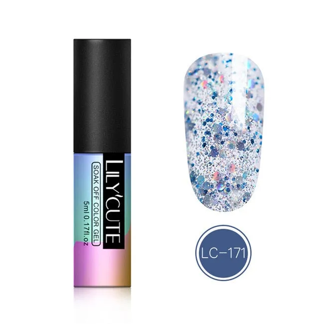 LILYCUTE 5ml Color UV Gel Holographic Glitter Sequins Semi Permanent Soak Off Nail Art Gel Polish Varnish Manicure Design