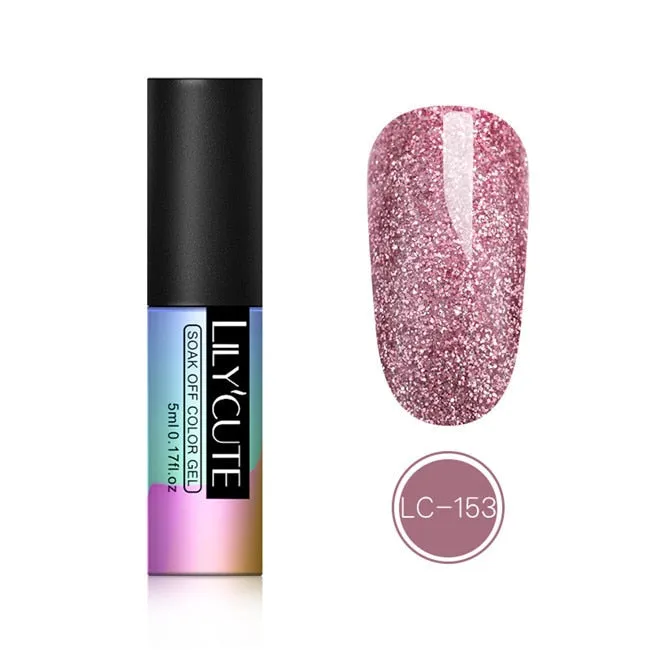 LILYCUTE 5ml Color UV Gel Holographic Glitter Sequins Semi Permanent Soak Off Nail Art Gel Polish Varnish Manicure Design