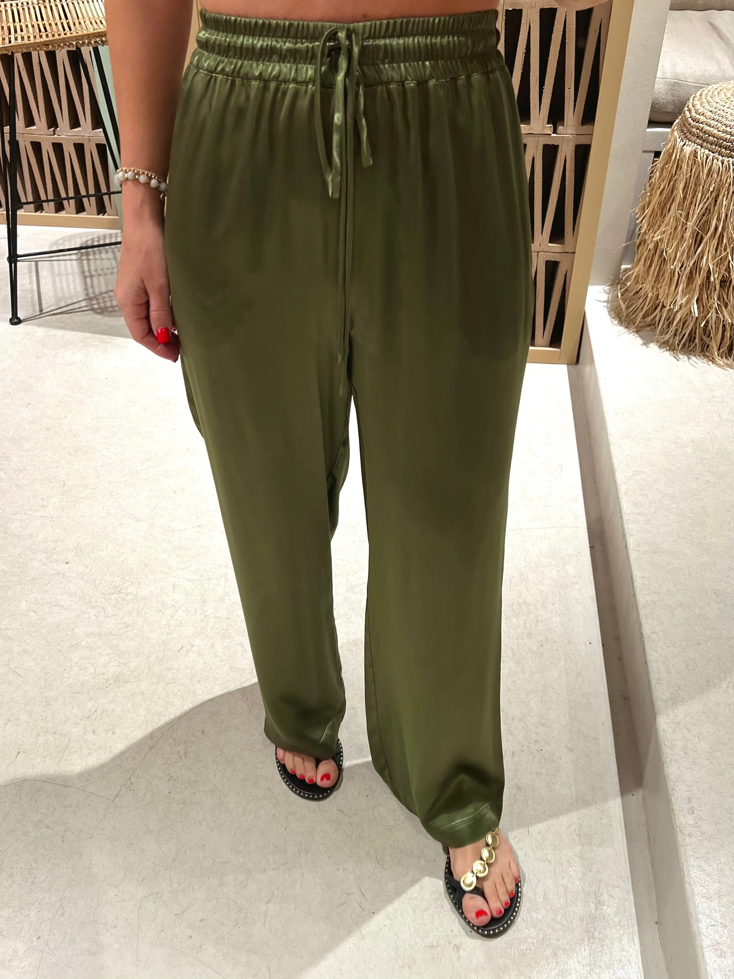 LONG VISCOSE PANTS "SILKY" - KHAKI