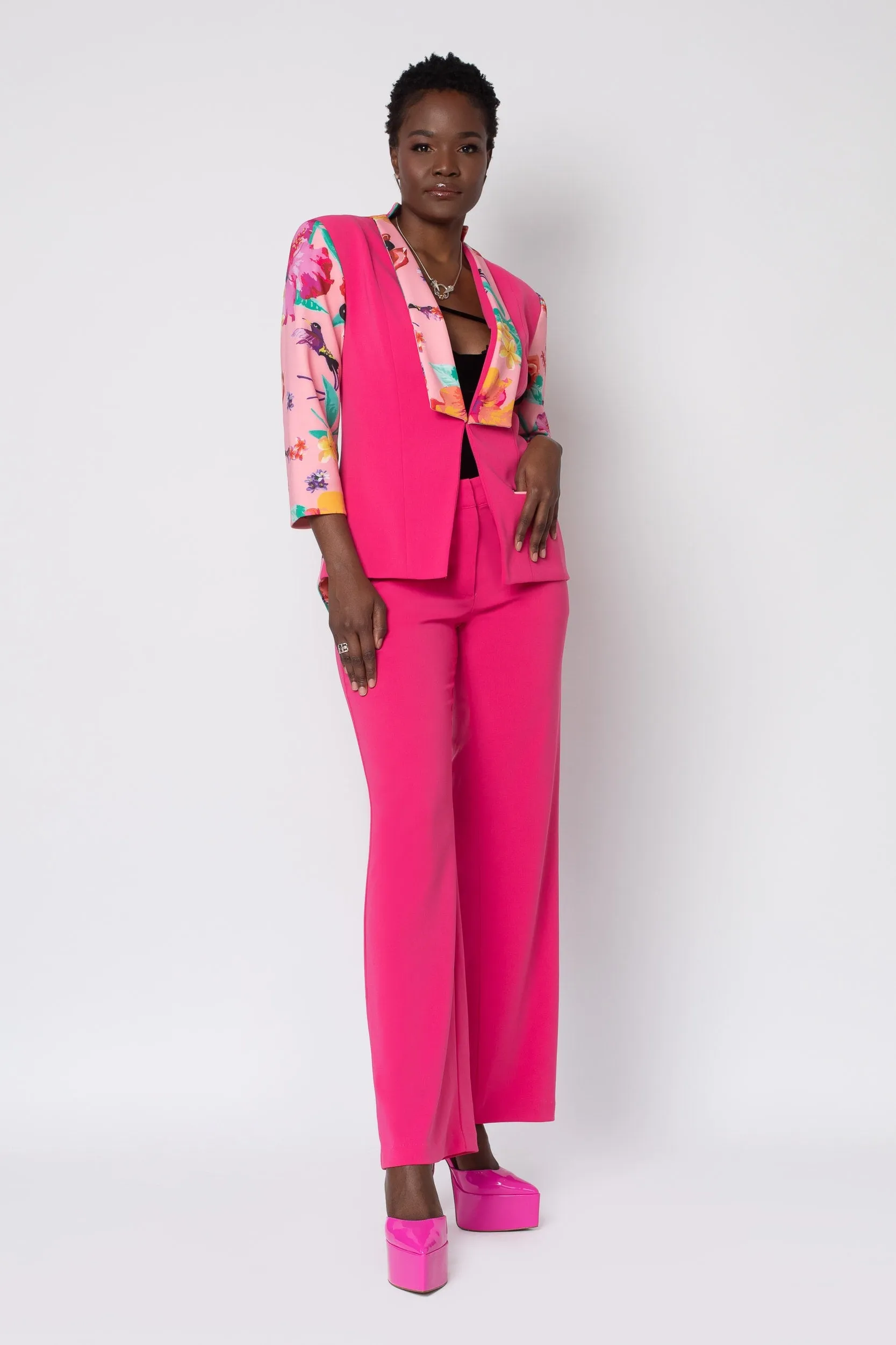 MADE TO ORDER: Raspberry Ackee Print Combo Neoprene Tuxedo Jacket