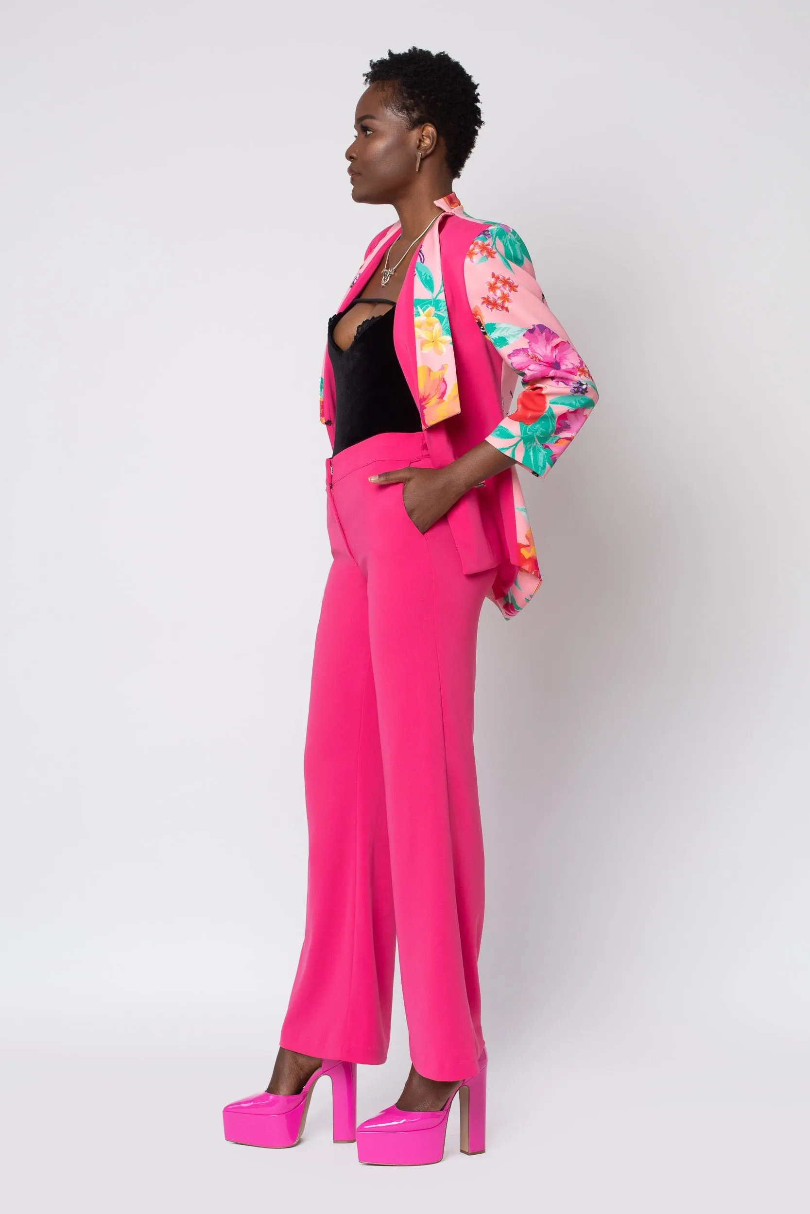 MADE TO ORDER: Raspberry Ackee Print Combo Neoprene Tuxedo Jacket