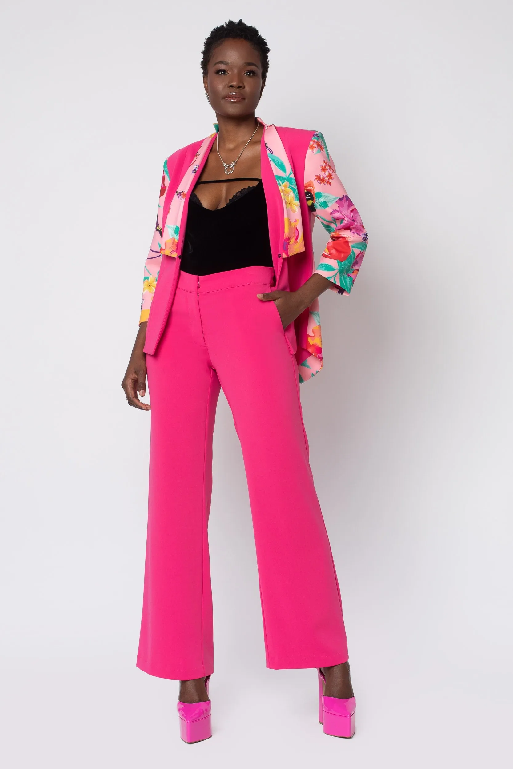 MADE TO ORDER: Raspberry Ackee Print Combo Neoprene Tuxedo Jacket