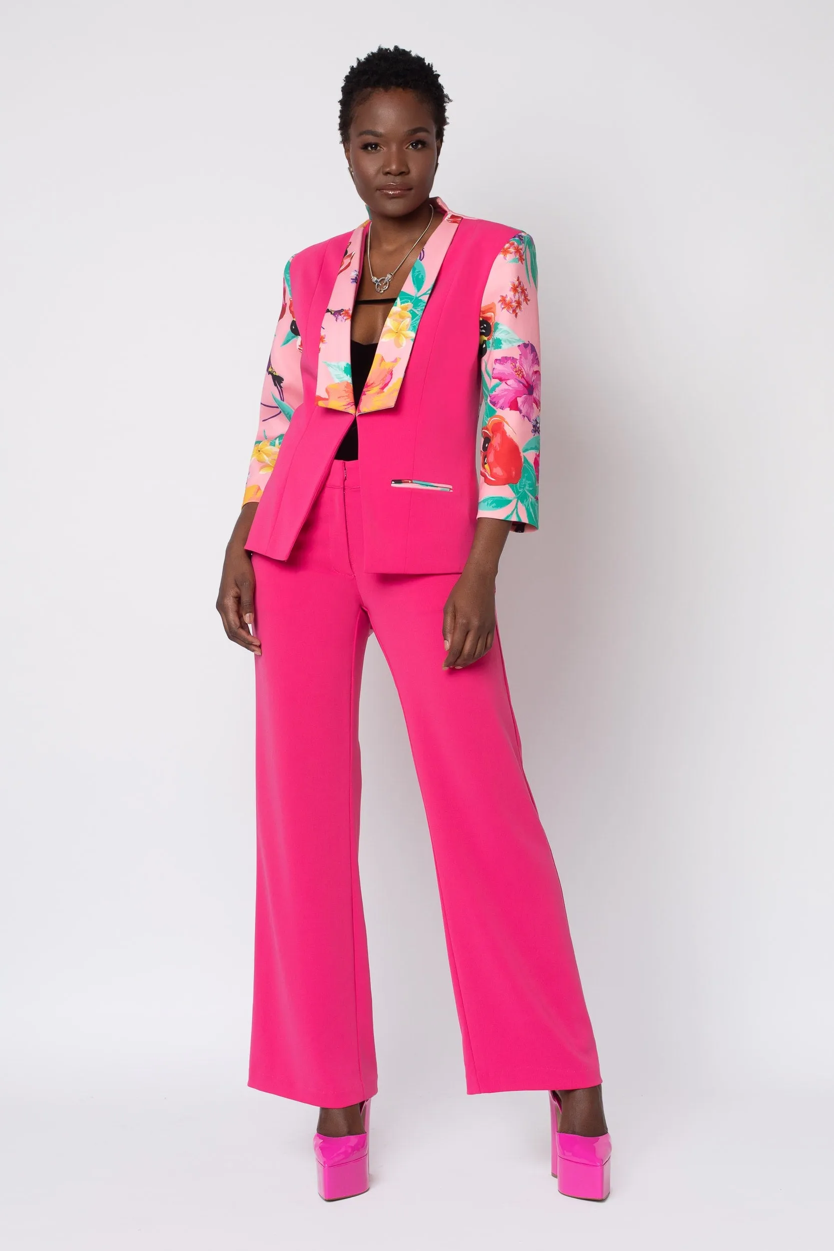 MADE TO ORDER: Raspberry Ackee Print Combo Neoprene Tuxedo Jacket