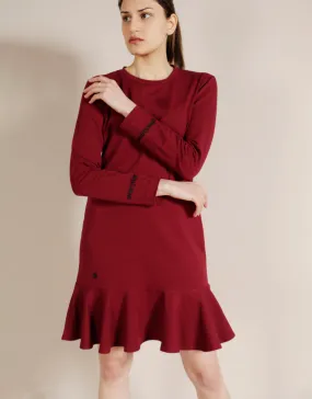 Maise Peplum Organic Cotton Eco Dress - Burgundy