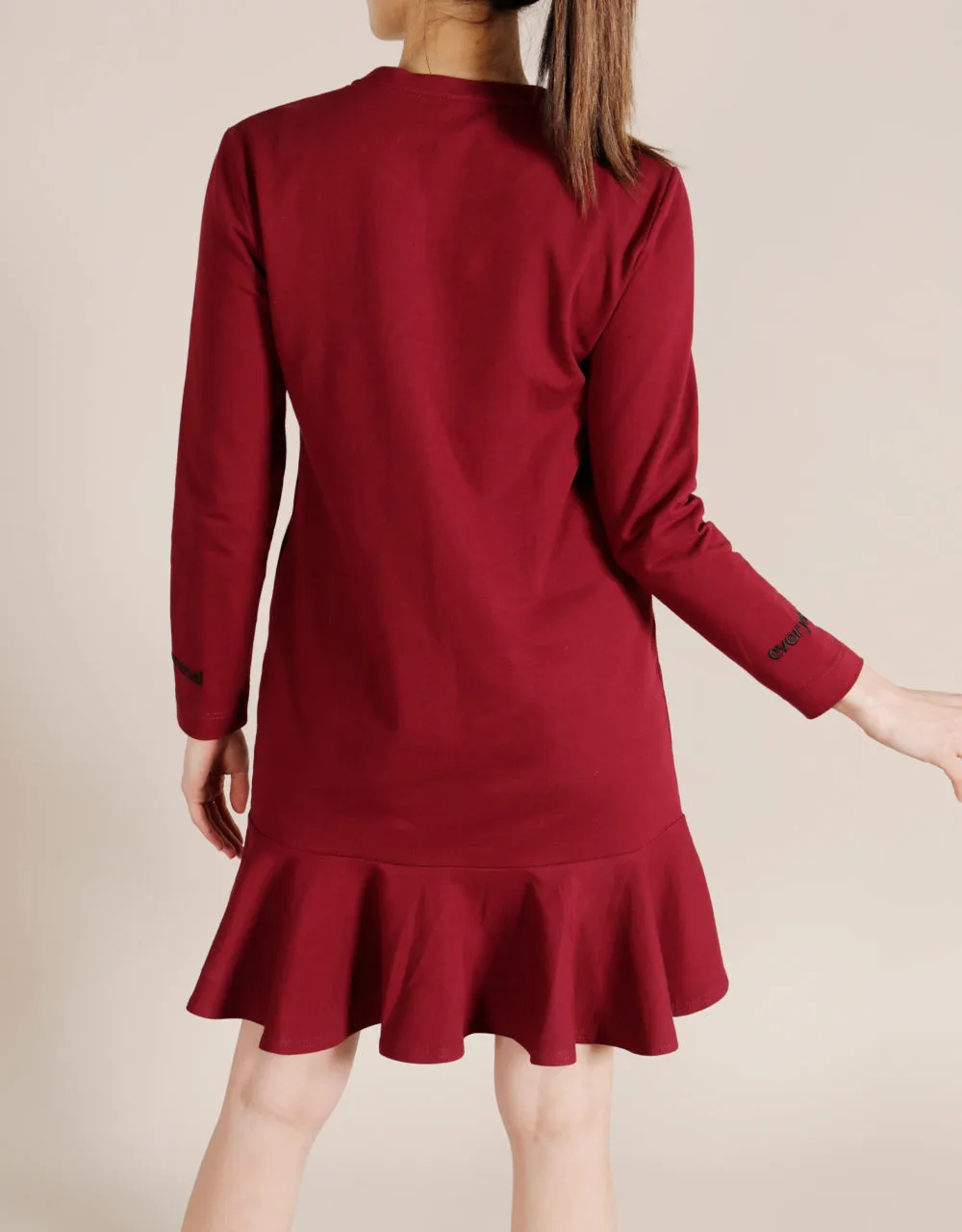 Maise Peplum Organic Cotton Eco Dress - Burgundy