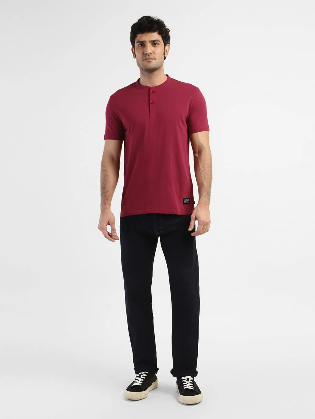 Men's Self Design Henley T-shirt Red