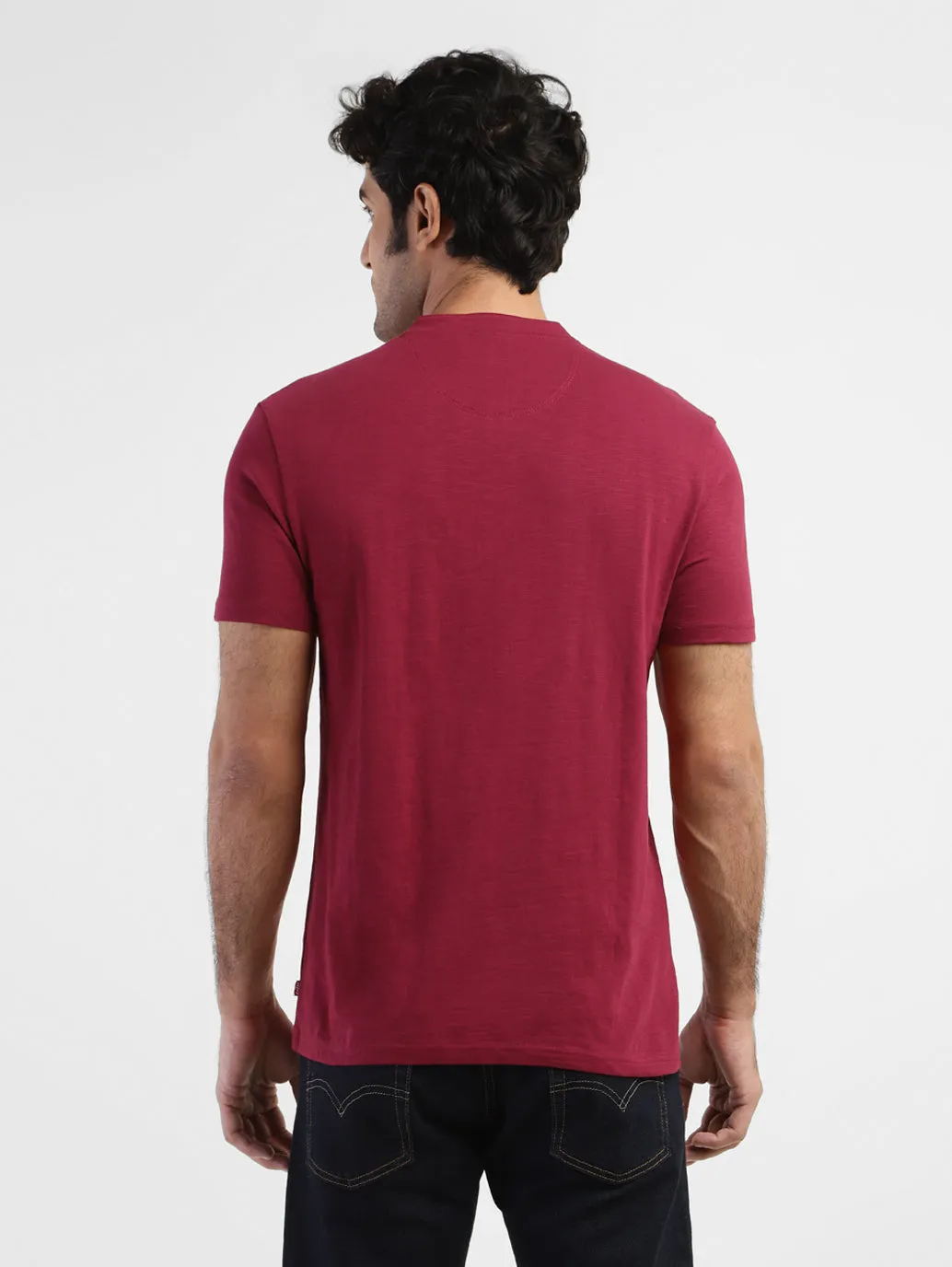 Men's Self Design Henley T-shirt Red