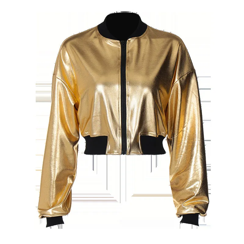 Metallic zipper short jacket