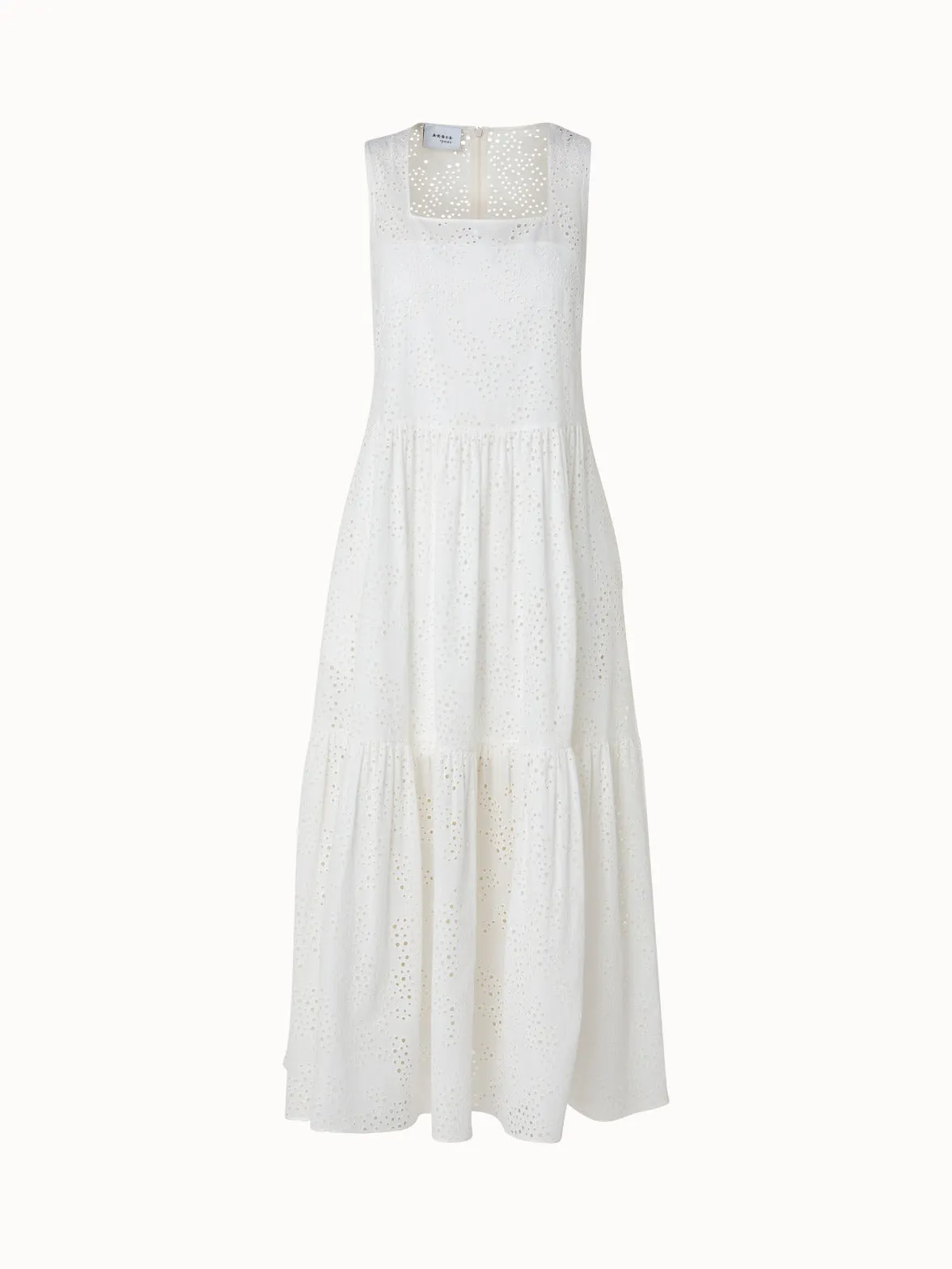 Midi Dress in Tropical Leaves Eyelet Cotton Embroidery