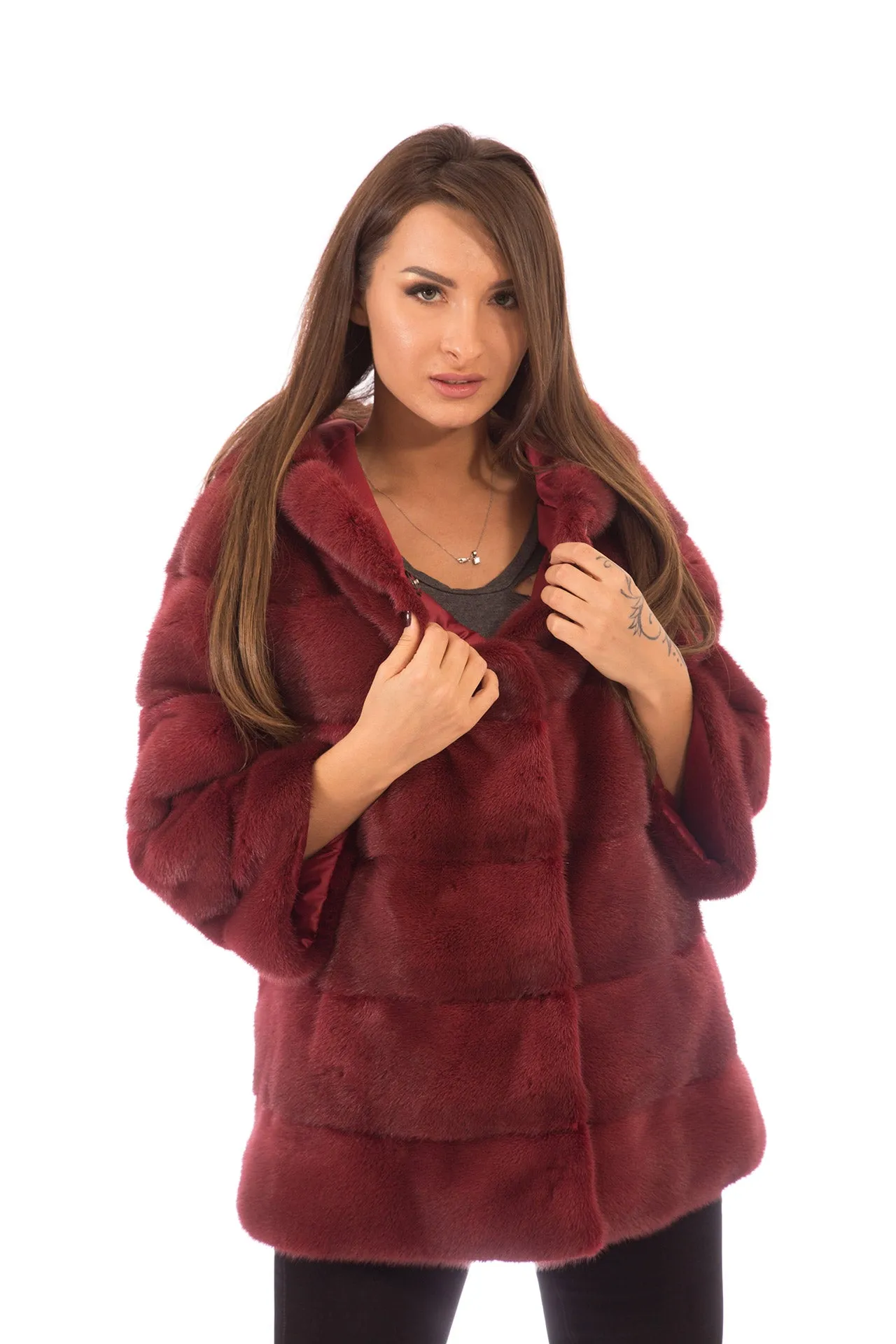 Mink Fur Jacket Reversible Purple Red