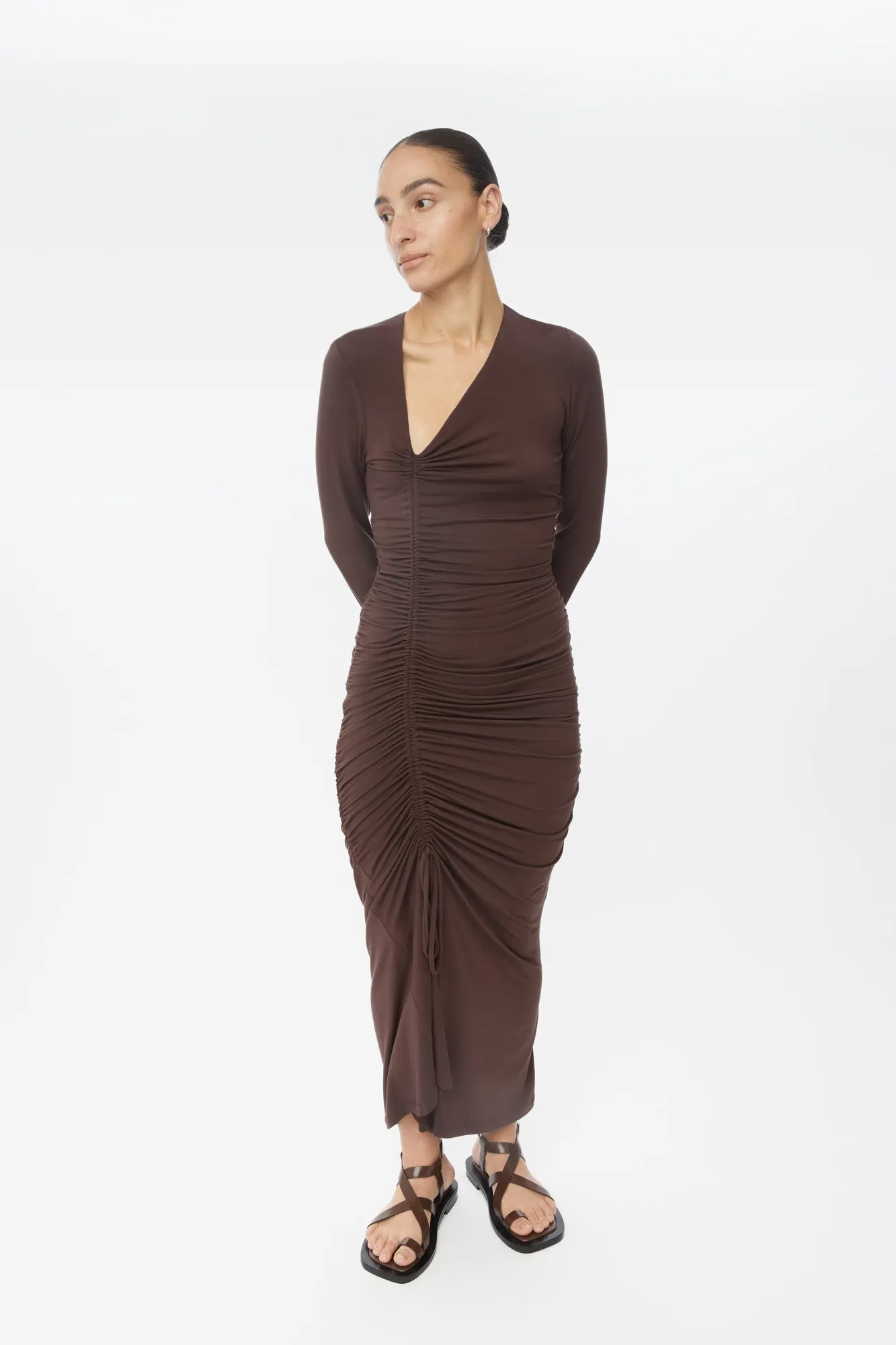 Modal Ruched Asymmetric Midi Dress