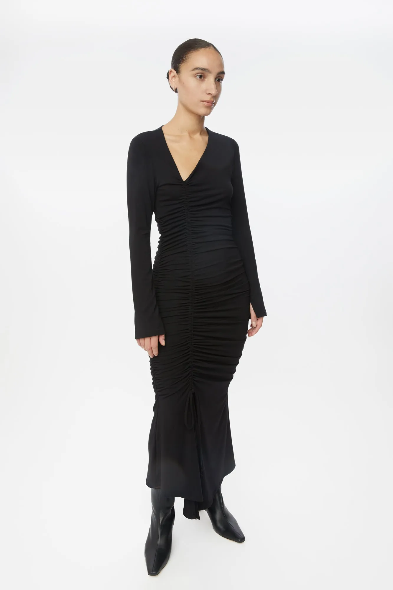 Modal Ruched Asymmetric Midi Dress