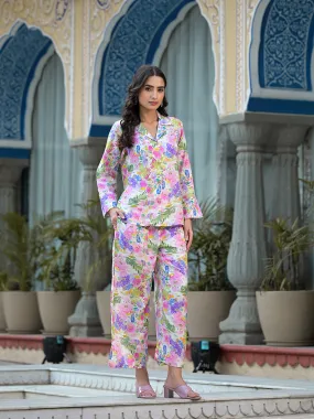 Multi-Coloured Floral Printed Muslin Co-Ord Set