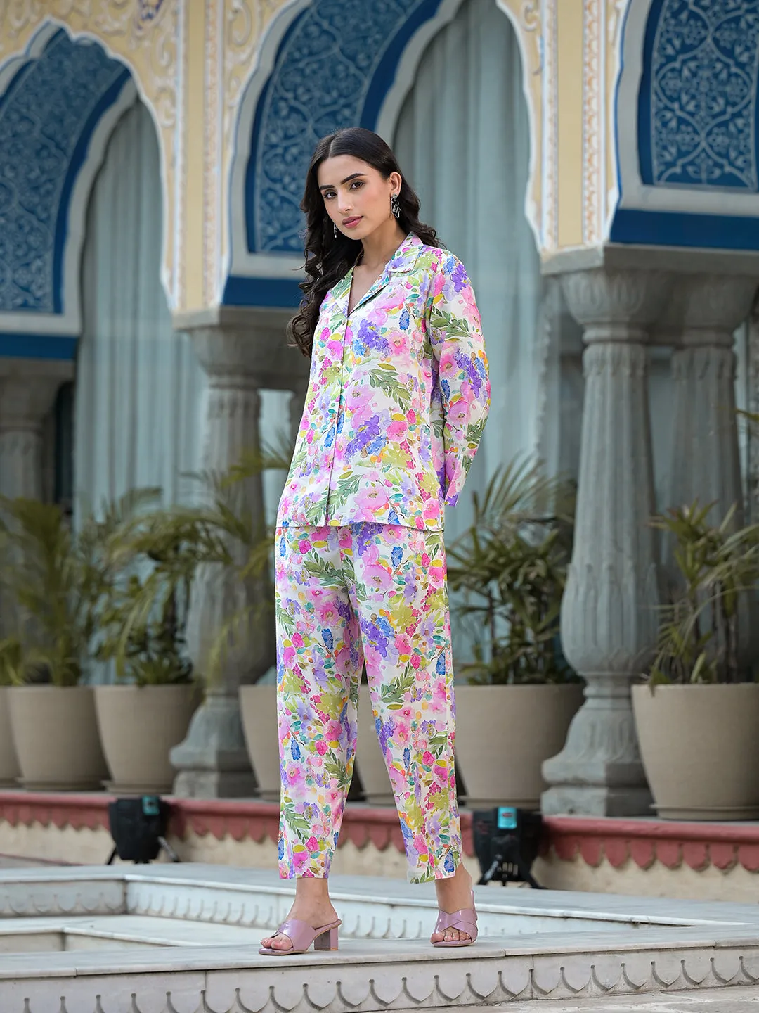 Multi-Coloured Floral Printed Muslin Co-Ord Set