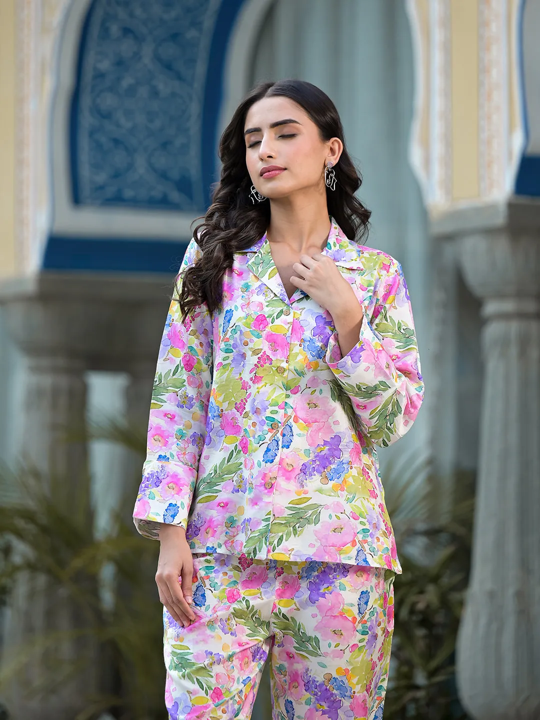 Multi-Coloured Floral Printed Muslin Co-Ord Set