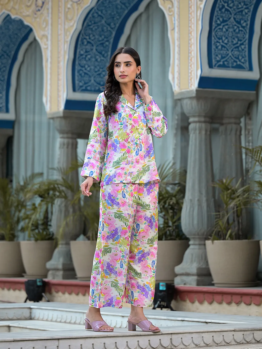 Multi-Coloured Floral Printed Muslin Co-Ord Set