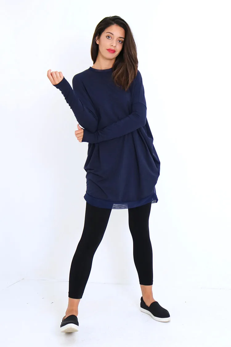 Natalie Busby Slouchy T Dress with Mesh in Navy