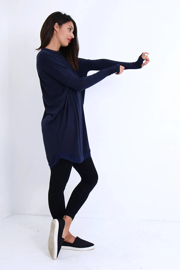 Natalie Busby Slouchy T Dress with Mesh in Navy