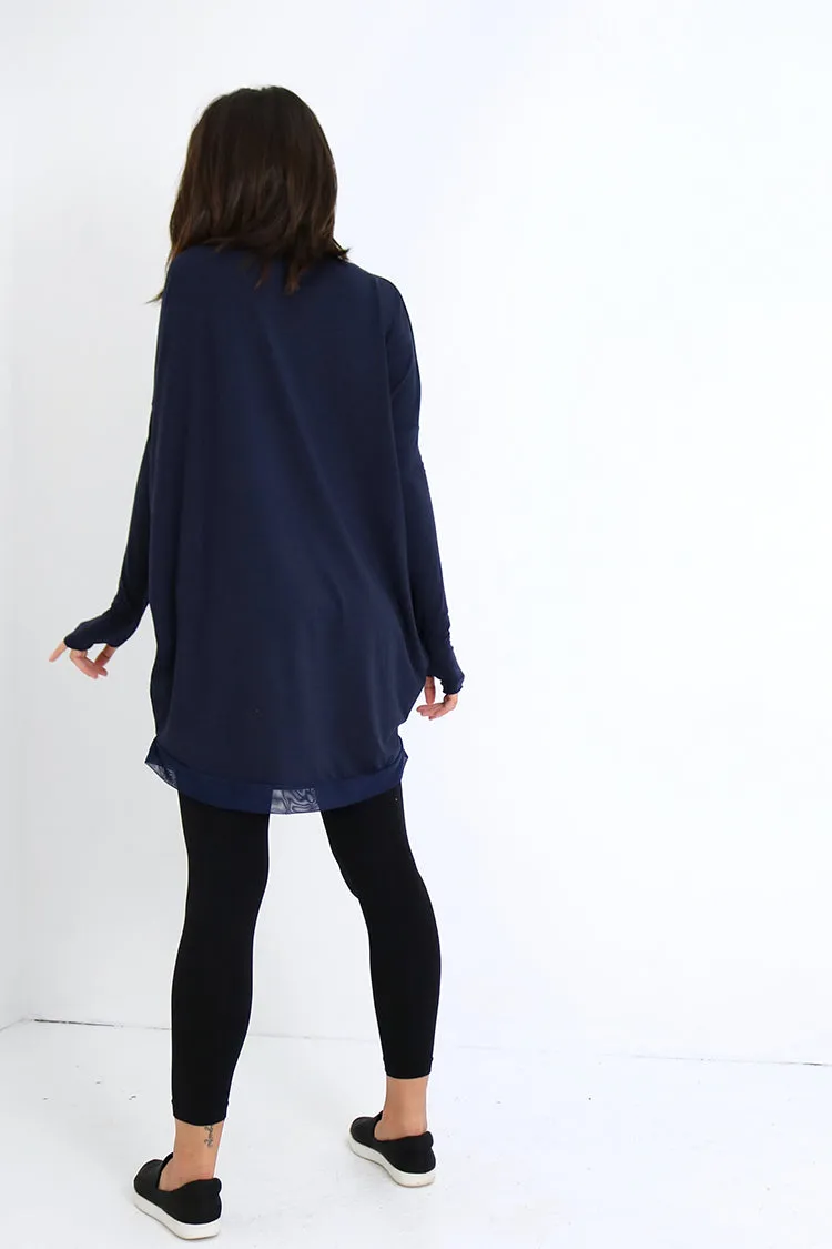 Natalie Busby Slouchy T Dress with Mesh in Navy